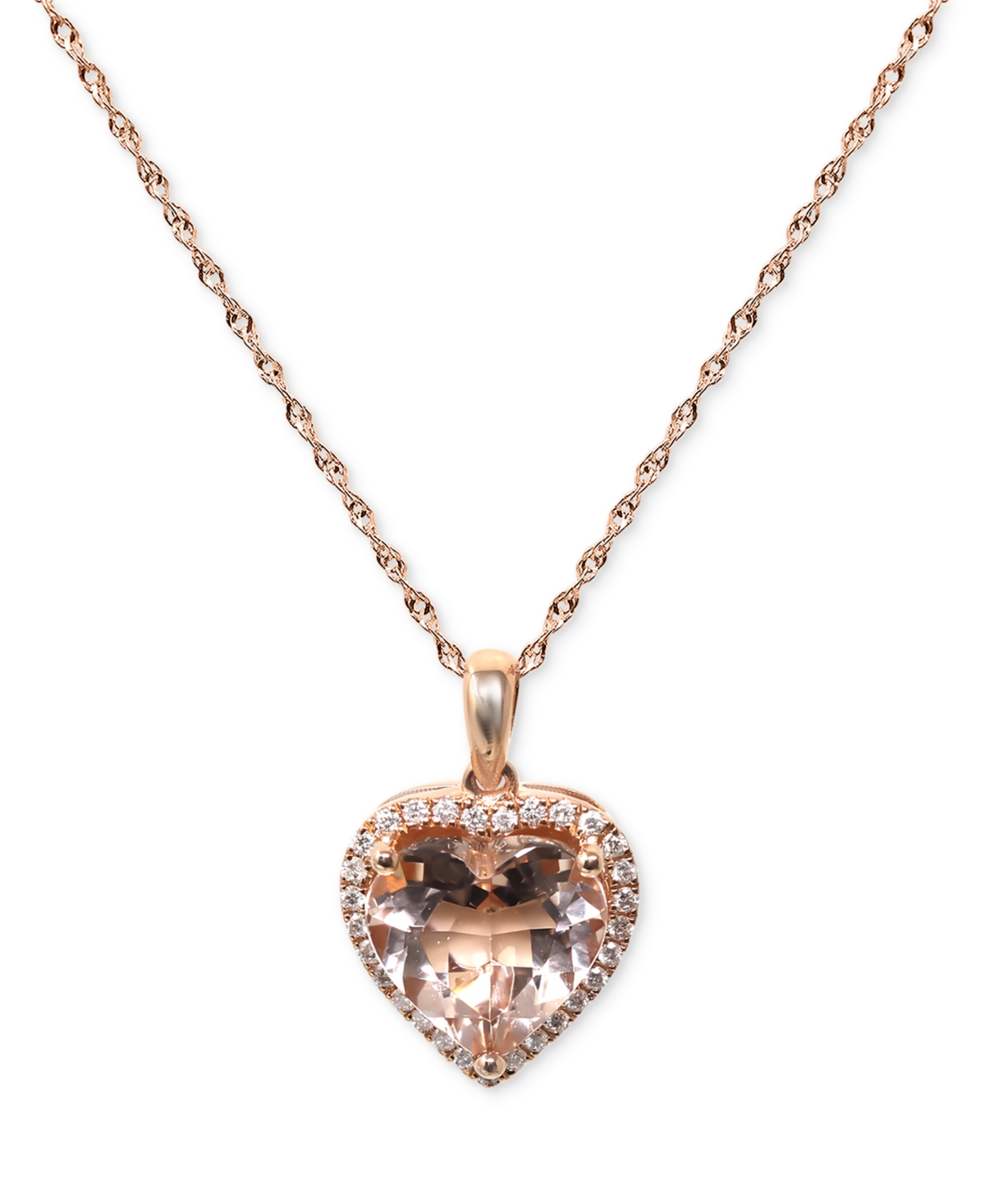 MACY'S MORGANITE (1 CT. T.W.) & DIAMOND (1/10 CT. T.W.) HEART HALO PENDANT NECKLACE IN 14K ROSE GOLD, 16" + 