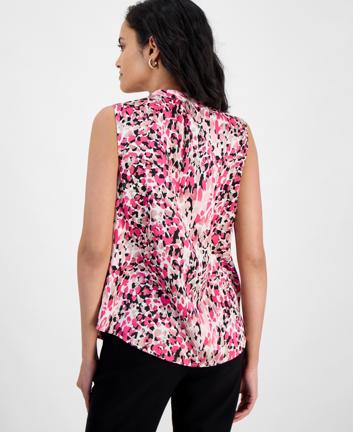 Kasper Women's Printed Satin Keyhole Sleeveless Blouse, Regular & Petite Sizes In Pink Perfection Multi