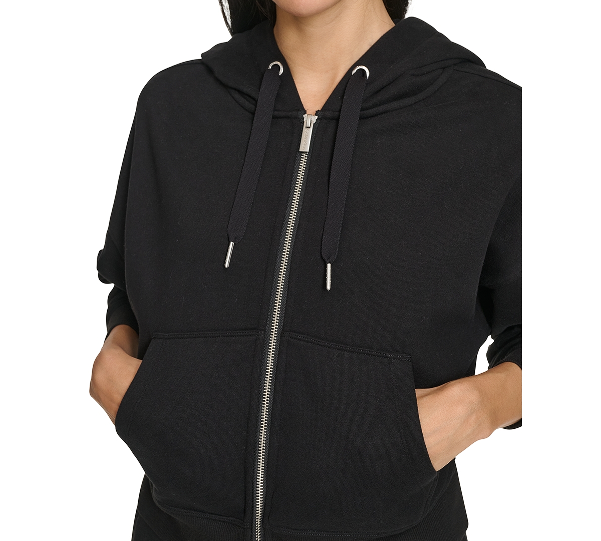 Shop Calvin Klein Women's Fleece Crop Zip-front Long-sleeve Hoodie In Black