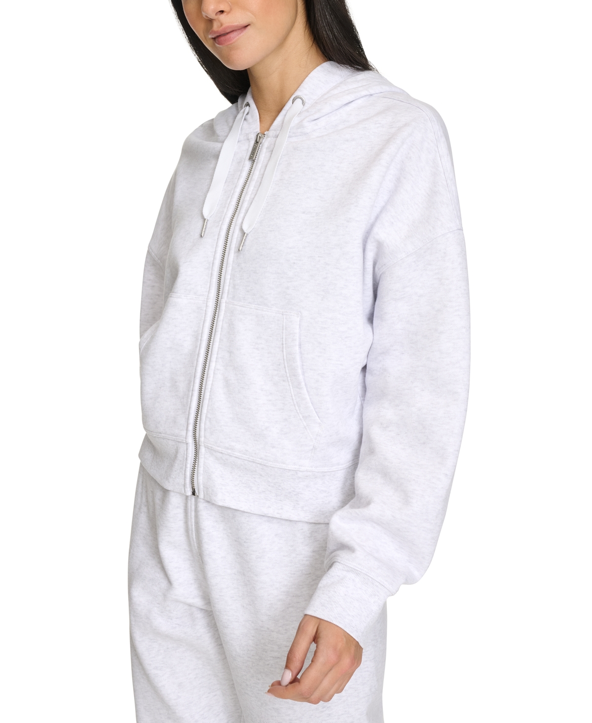 Shop Calvin Klein Women's Fleece Crop Zip-front Long-sleeve Hoodie In Optic Heather
