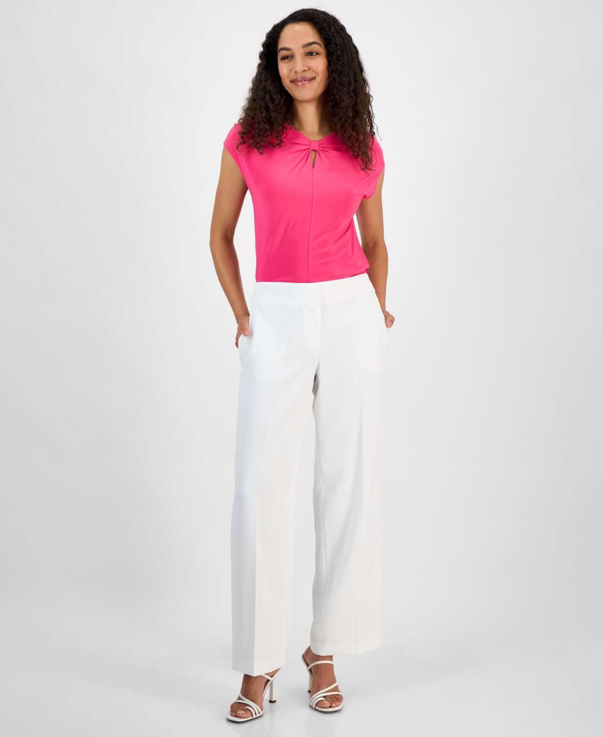Women's Crepe Pull-On Wide-Leg Pants, Regular & Petite Sizes - Lily White