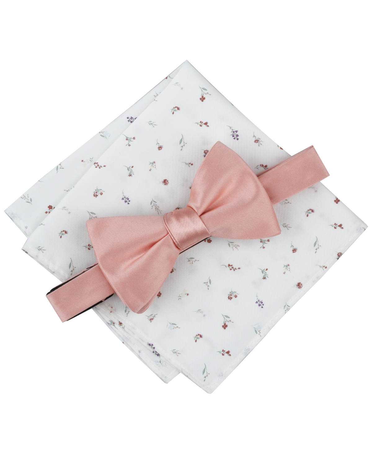 Men's Logan Solid Bow Tie & Floral Pocket Square Set, Exclusively at Macy's - Sky