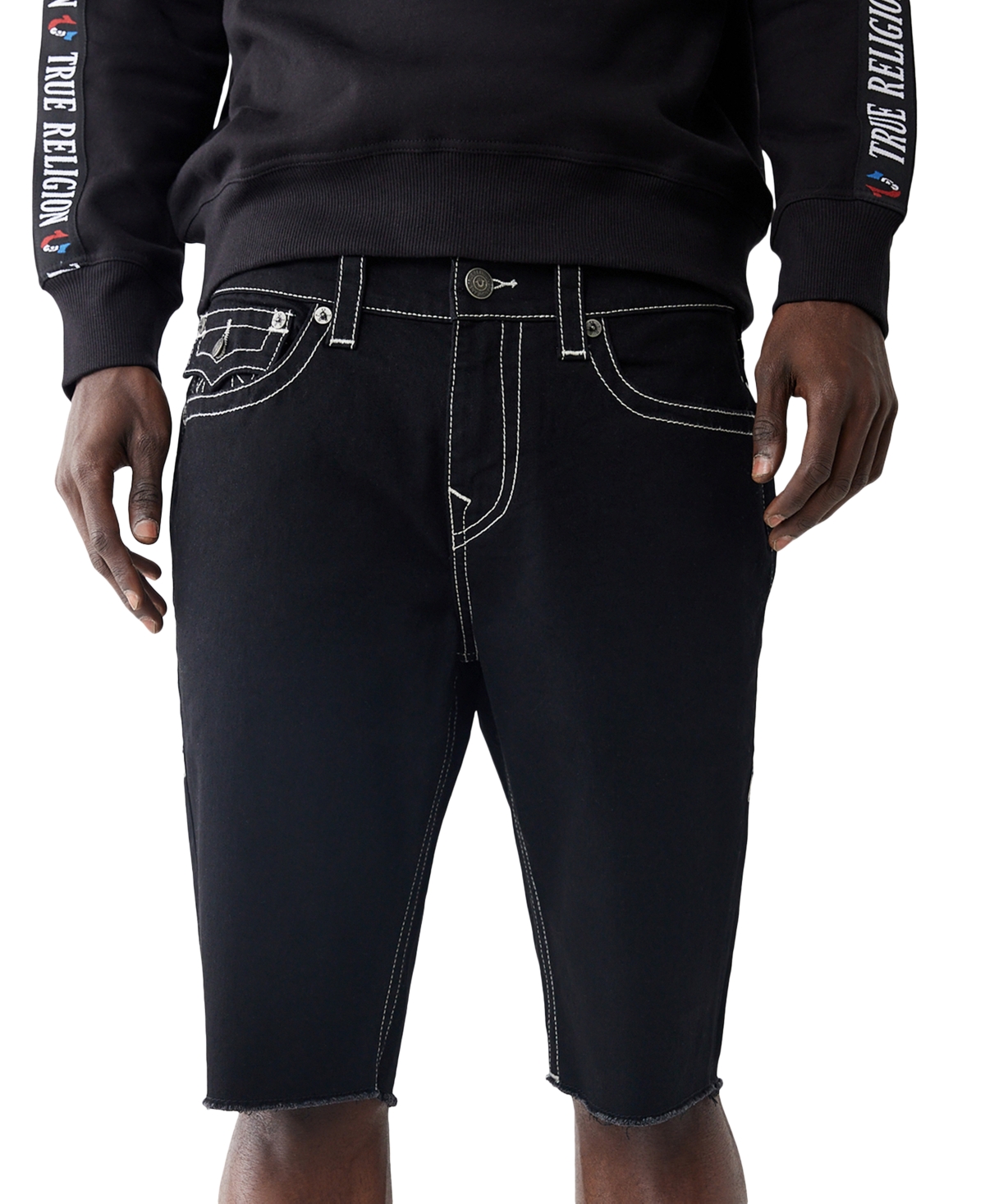 Men's Ricky Frayed Flap Straight Fit 12" Denim Shorts - Black