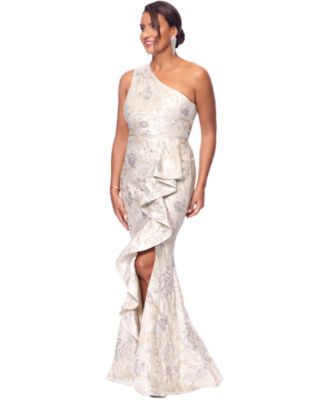 Women's Metallic Jacquard One-Shoulder Gown
