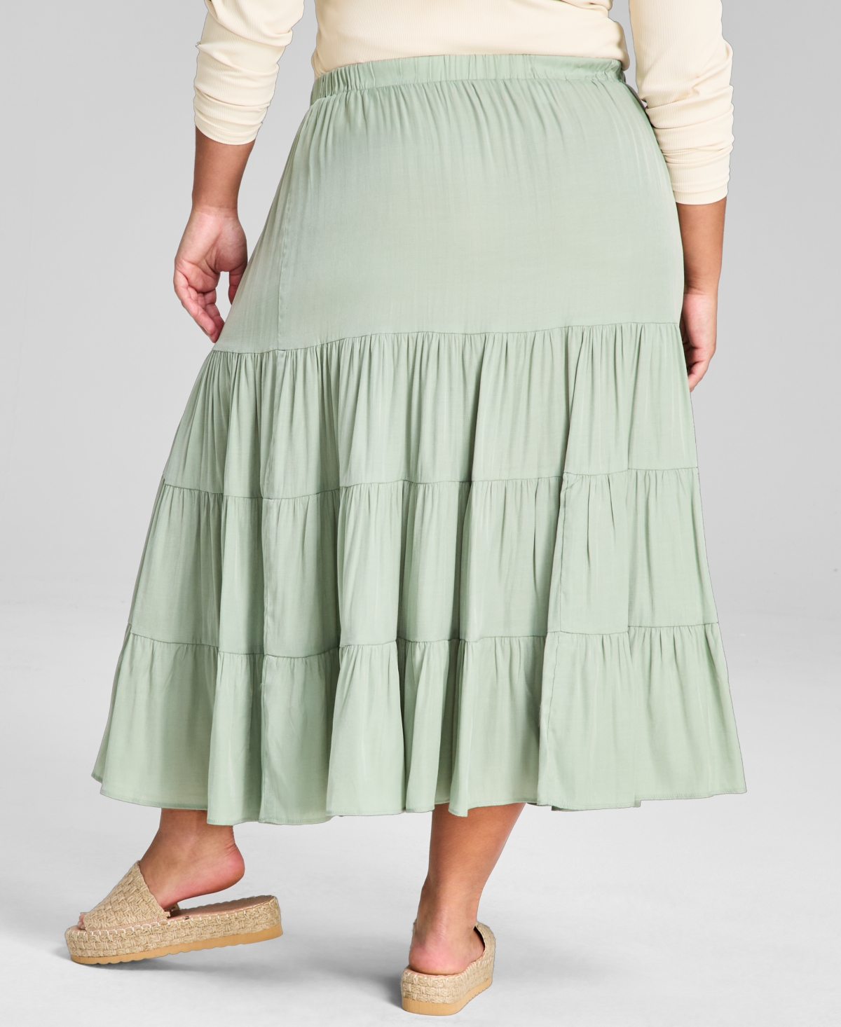 AND NOW THIS PLUS SIZE PULL-ON TIERED MIDI SKIRT 