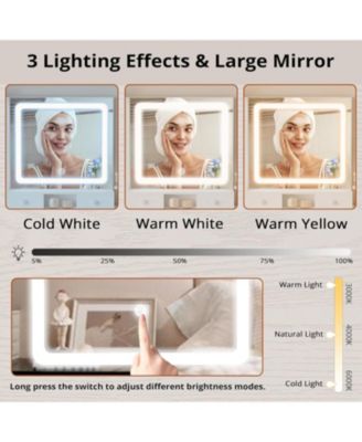 Vanity Desk with LED Lighted Mirror & Power Outlet & Cabinet