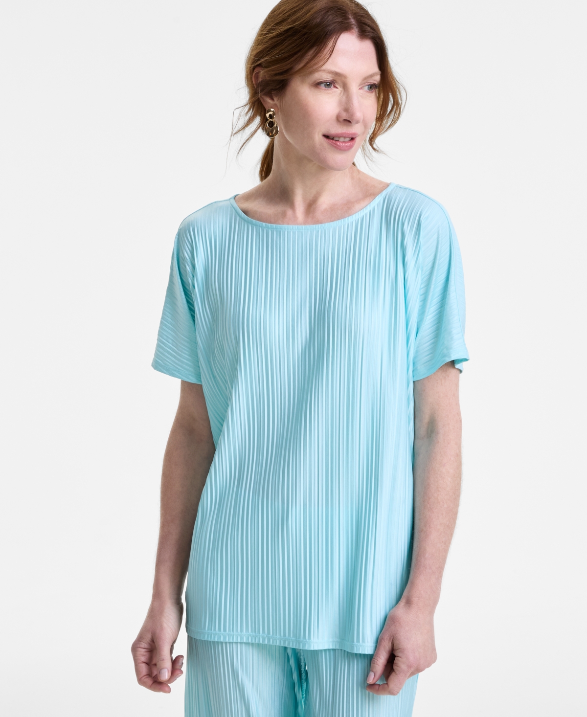JM COLLECTION WOMEN'S PLEATED DOLMAN SHORT-SLEEVE TOP, EXCLUSIVELY AT MACY'S 