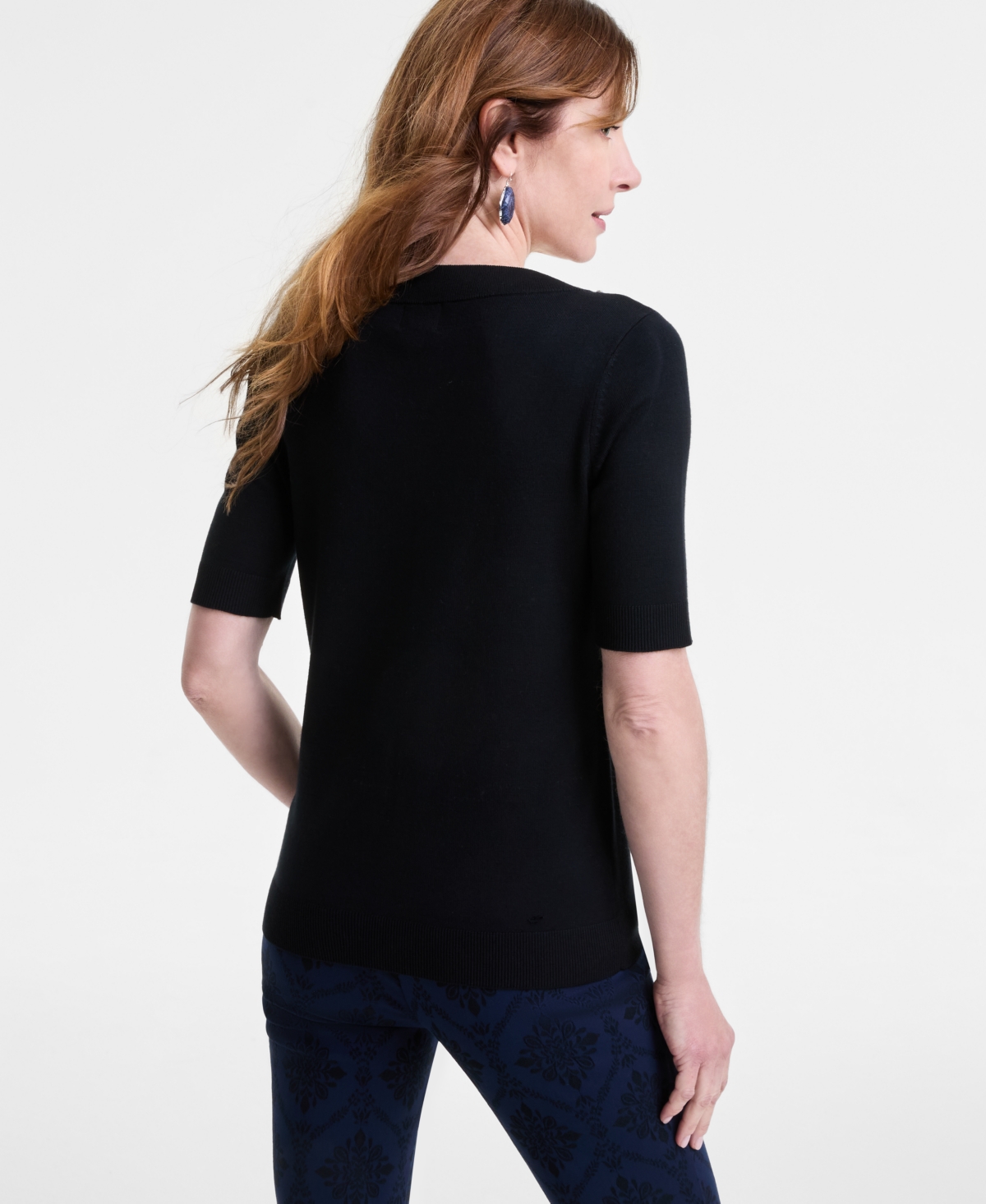 Jm Collection Petite Embellished V-neck Sweater, Exclusivley At Macy's In Deep Black