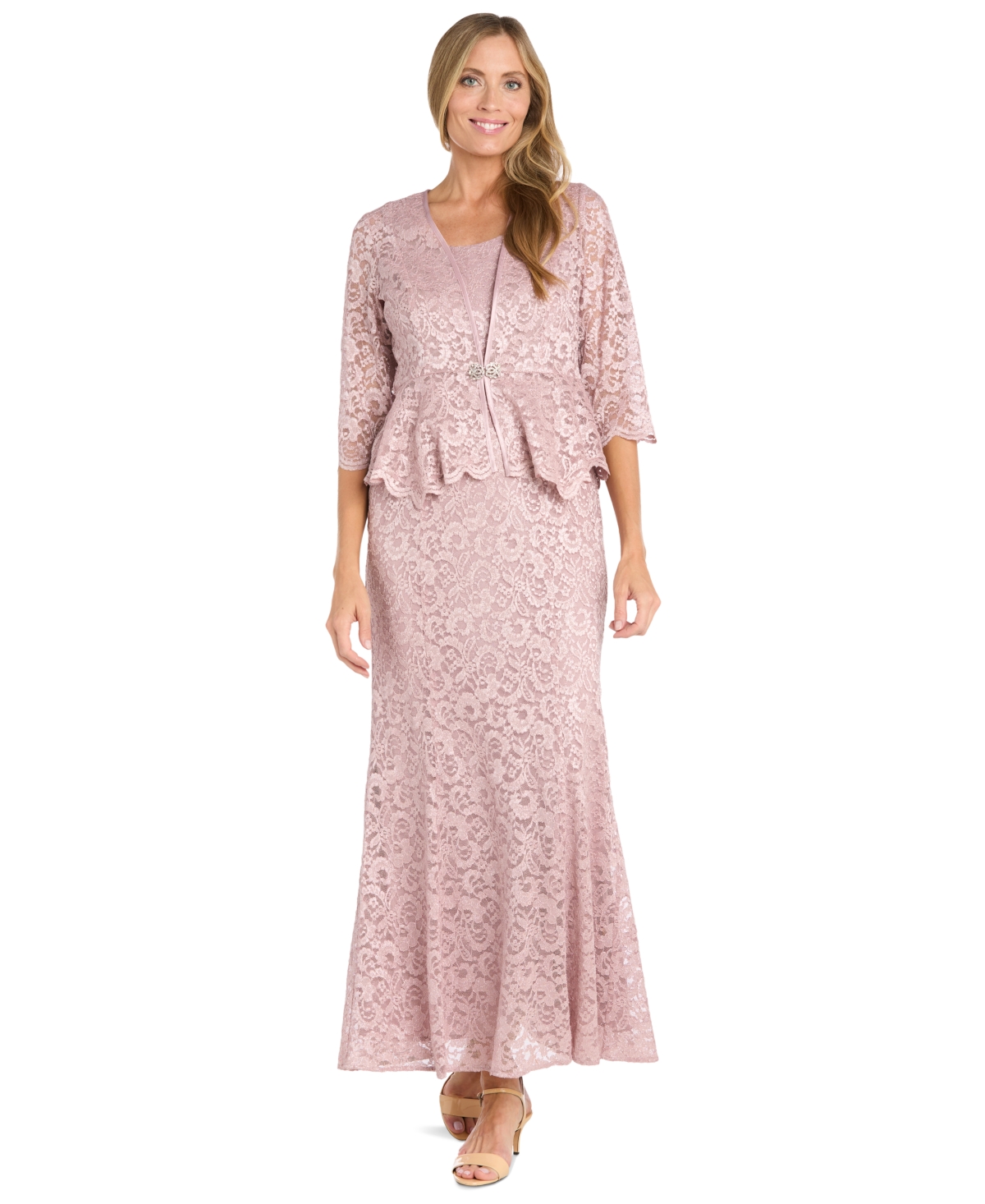 Petite 2-Pc. Metallic-Lace Gown & Jacket Set - Blue