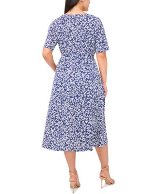 Plus Size Printed Ring Short-Sleeve Midi Dress