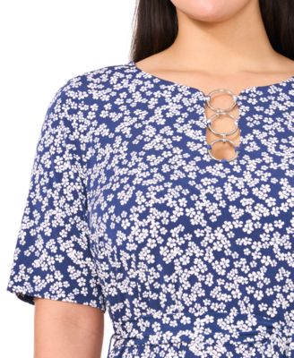 Plus Size Printed Ring Short-Sleeve Midi Dress