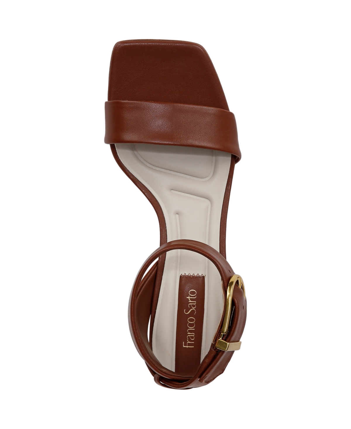 Franco Sarto Women's Savini Open Square Toe Ankle Strap Dress Sandals In Saddle Brown Leather