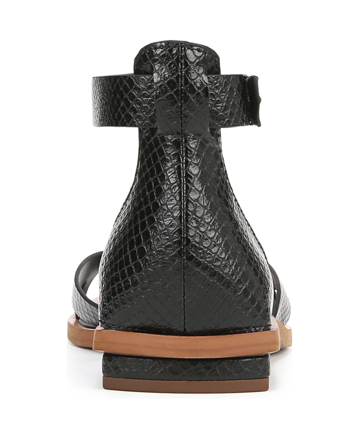 Franco Sarto Women's Elisa Open Square Toe Ankle Strap Flat Sandals In Black Snake Print Faux Leather