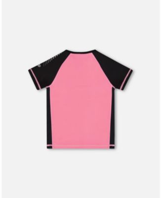 Girls Printed Short Sleeve Athletic Top Pink With Butterflies