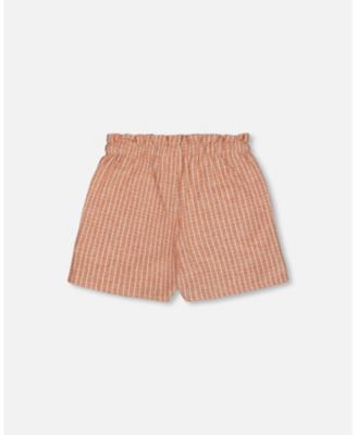 Big Girls Linen Short With Pockets Old Orange Pink