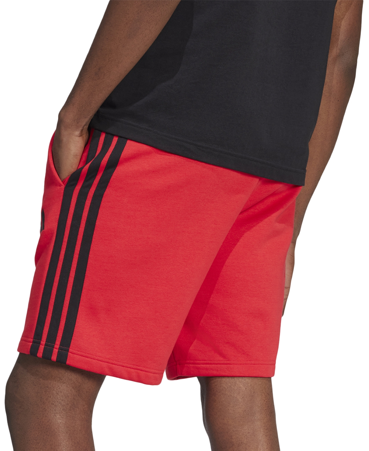 Adidas Originals Men's Essential Three Stripes Fleece Shorts In Red