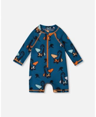 Deux par Deux Boy Printed Long Sleeve One-Piece Rashguard Orange Sloths ...