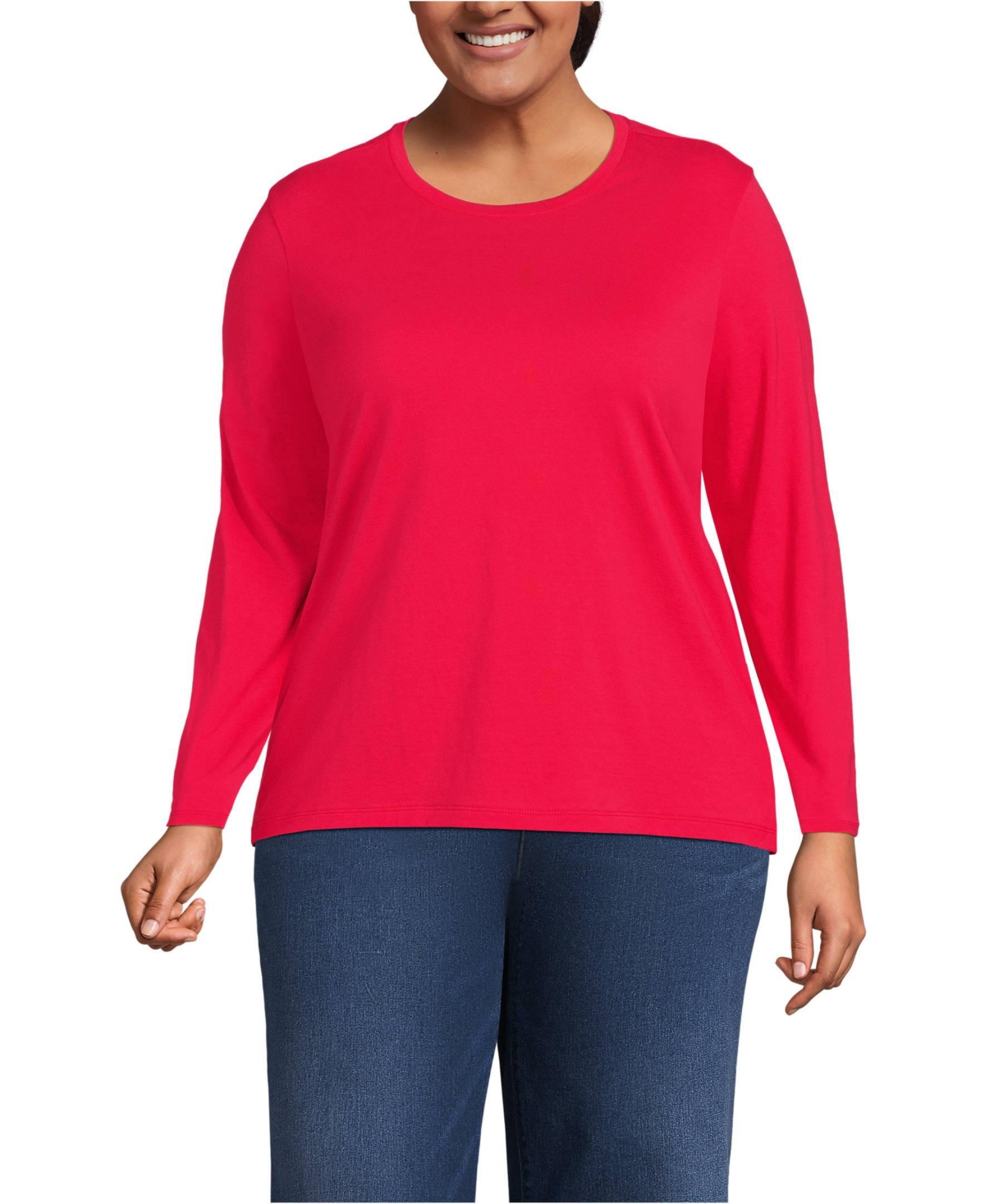 Plus Size Relaxed Supima Cotton Long Sleeve Crew Neck T-Shirt - Ivory