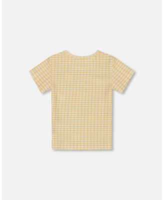 Big Girls Crinkle Top With Applique Pale Yellow And White