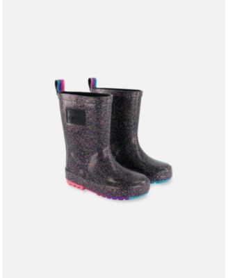 Little Girls Rain Boots Black With Glitter