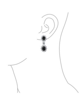 Crown Halo Pave Cubic Zirconia CZ Drop Dangling Oval Chandelier Clip On Earrings Statement Non-Pierced