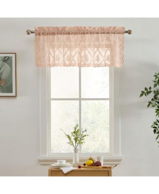 Isabella Floral Rod Pocket Lace Semi Sheer Voile Short Valance for Small Windows, Kitchen & Bathroom - 54 x 18 Inch Length (Blush Pink Valance)