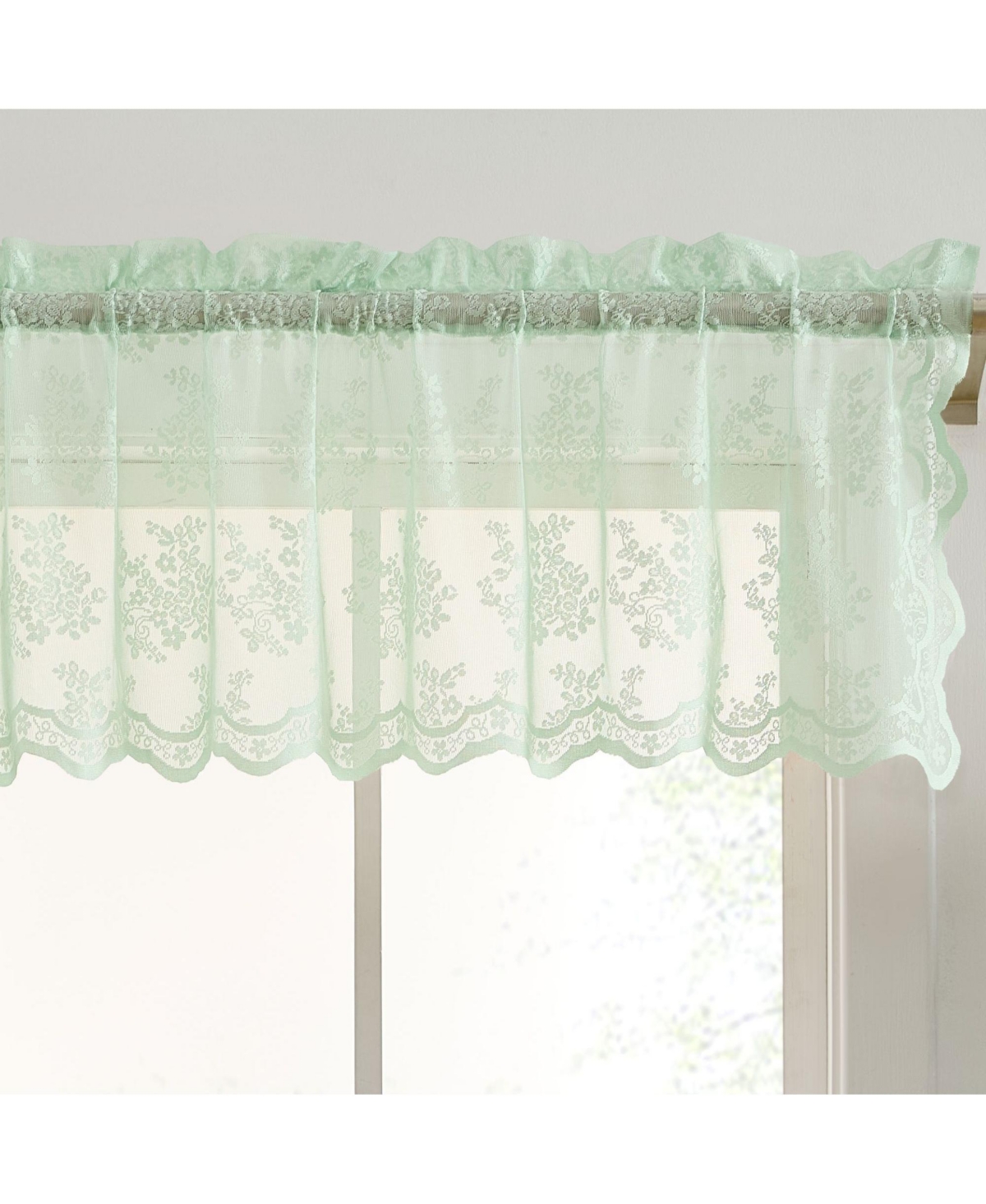 Jolene Floral Rod Pocket Lace Semi Sheer Voile Short Valance for Small Windows, Kitchen & Bathroom - 54 x 18 Inch Long (Seafoam Green Valance)