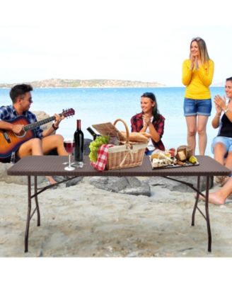 6 Feet Folding Portable Rattan Table with Carrying Handle