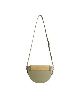 Raffia/PU Crossbody Flap Bag
