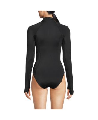 Petite Tugless Long Sleeve Rash Guard One Piece Swimsuit