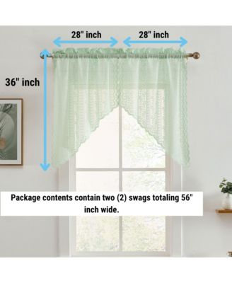 Sophia Floral Rod Pocket Lace Short Cafe Swags for Small Windows - 28 x 36 Inch Length (Seafoam Green Swags, Set of 2)