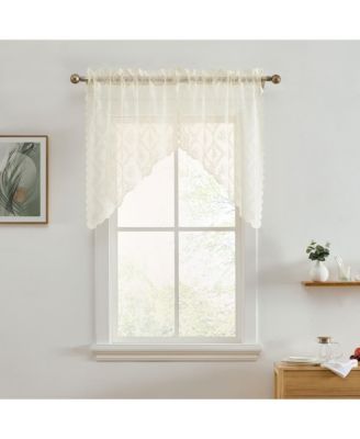 Isabella Floral Rod Pocket Lace Short Cafe Swags for Small Windows - 28 x 36 Inch Length (Ivory Swags, Set of 2)