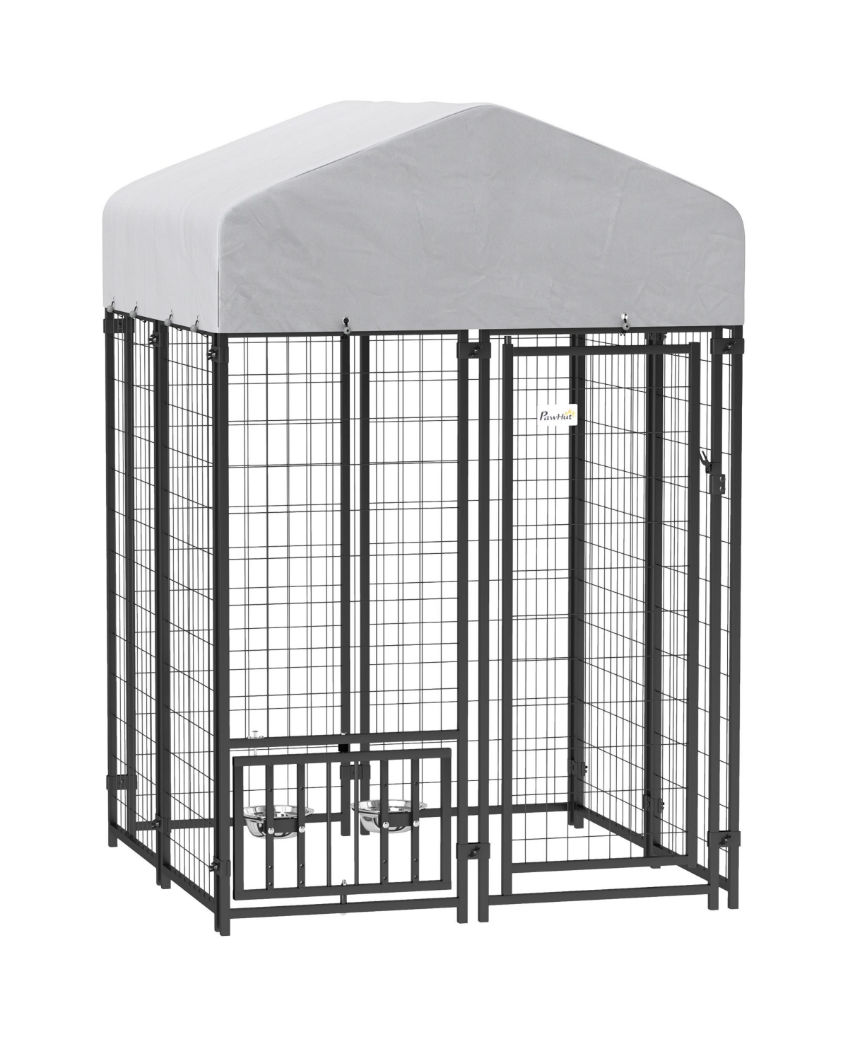 Outdoor Dog Kennel with Rotating & Adjustable Bowls, 3.9' x 3.9' x 6 - Light gray