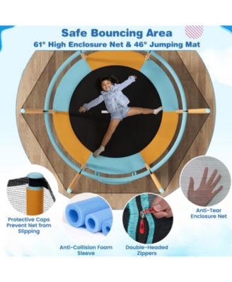 60" Trampoline with Gymnastic Bar and Rings for Kids