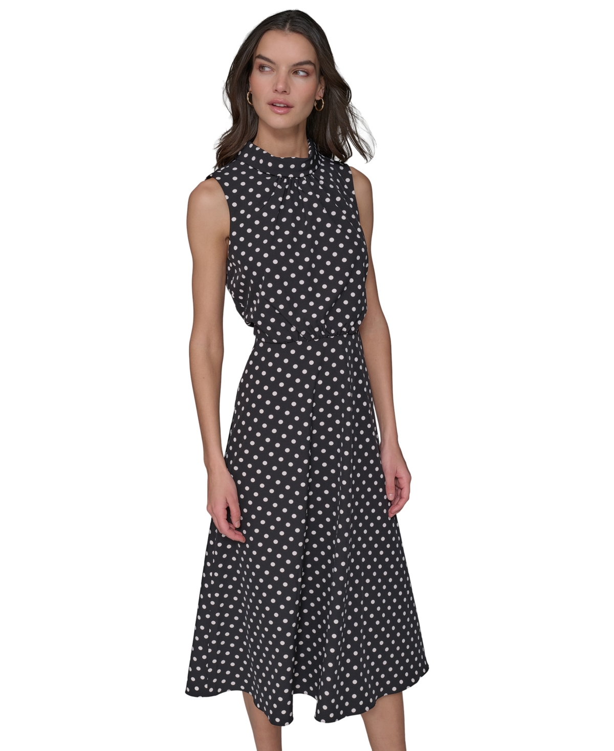 Shop Karl Lagerfeld Women's Printed Mock-neck Midi Dress In Charcoal