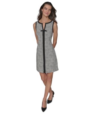 karl lagerfeld paris women's jacquard a-line dress Women's Grid Jacquard Dress | Black