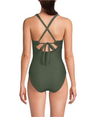 Women's Ribbed Knot Front One Piece Swimsuit