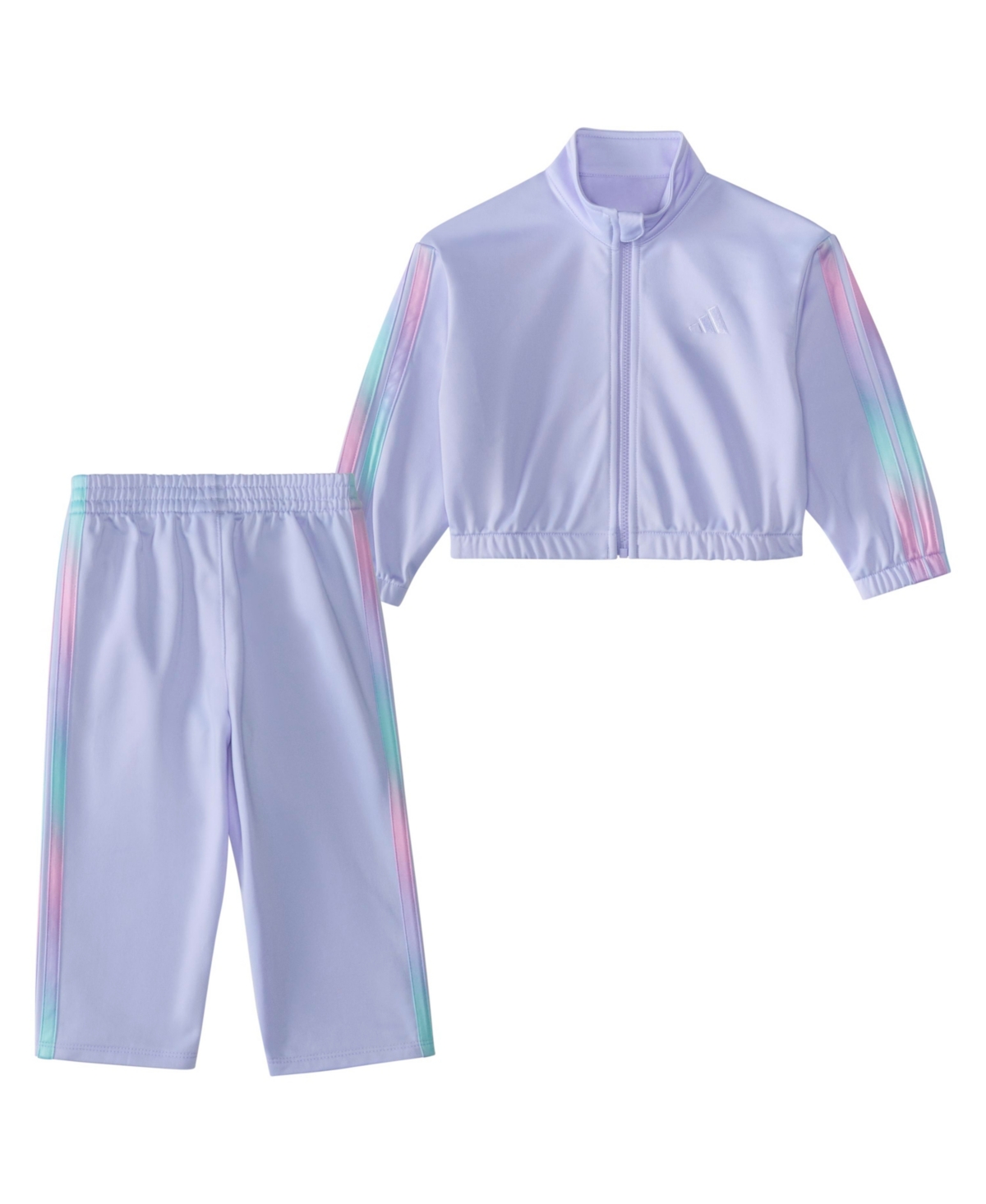 Adidas Originals Baby Girls 2-piece Long Sleeve Printed 3-stripe Fashion Tricot Jacket & Pant Set In Violet Tone