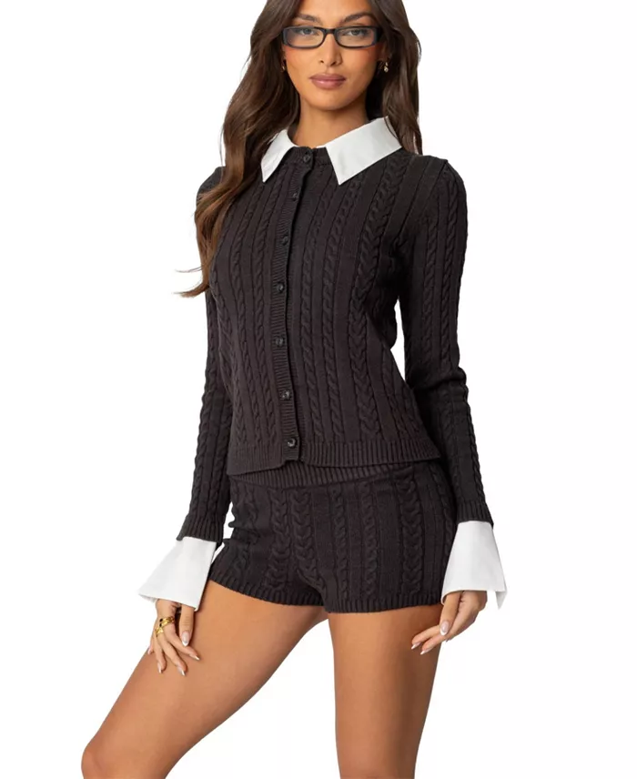 Womens Avey Detachable Cuff & Collar Cardigan - thumbnail 3