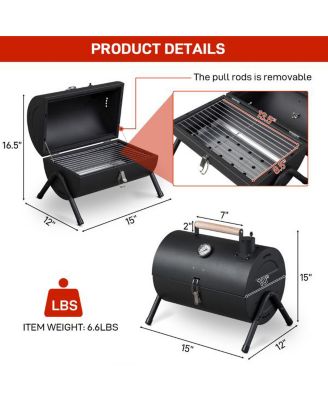 Portable Charcoal Grill with Thermometer & Wooden Handle