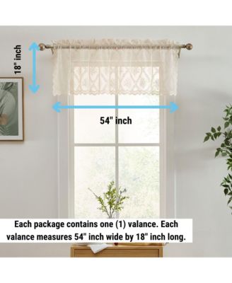 Isabella Floral Rod Pocket Lace Semi Sheer Voile Short Valance for Small Windows, Kitchen & Bathroom - 54 x 18 Inch Length (Taupe Valance)