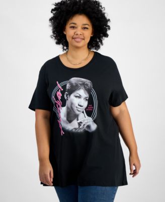 Hybrid Apparel - Trendy Plus Size Cotton Aretha Franklin Graphic Tee
