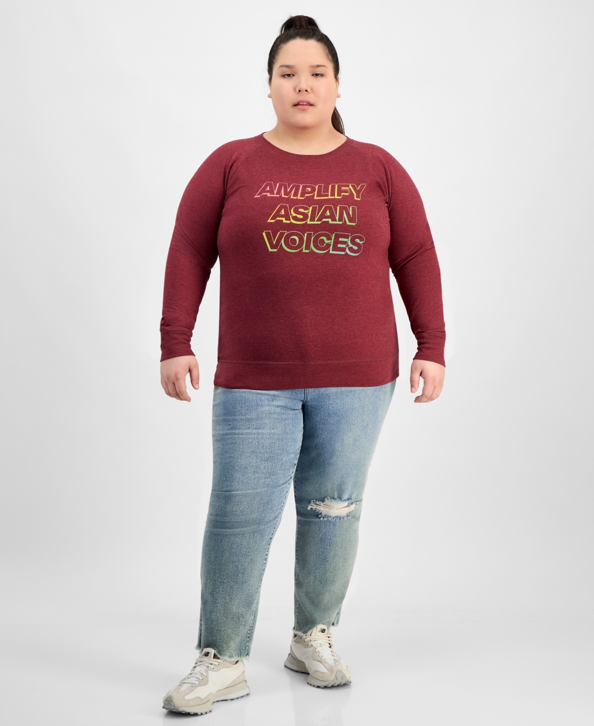 Hybrid Apparel Trendy Plus Size Aapi Amplify Voices Graphic Top In Red