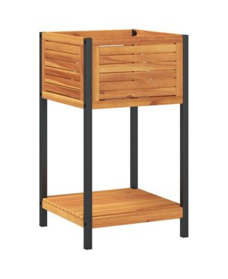 Garden Planter Brown Solid Acacia wood, Powder-coated steel Medium