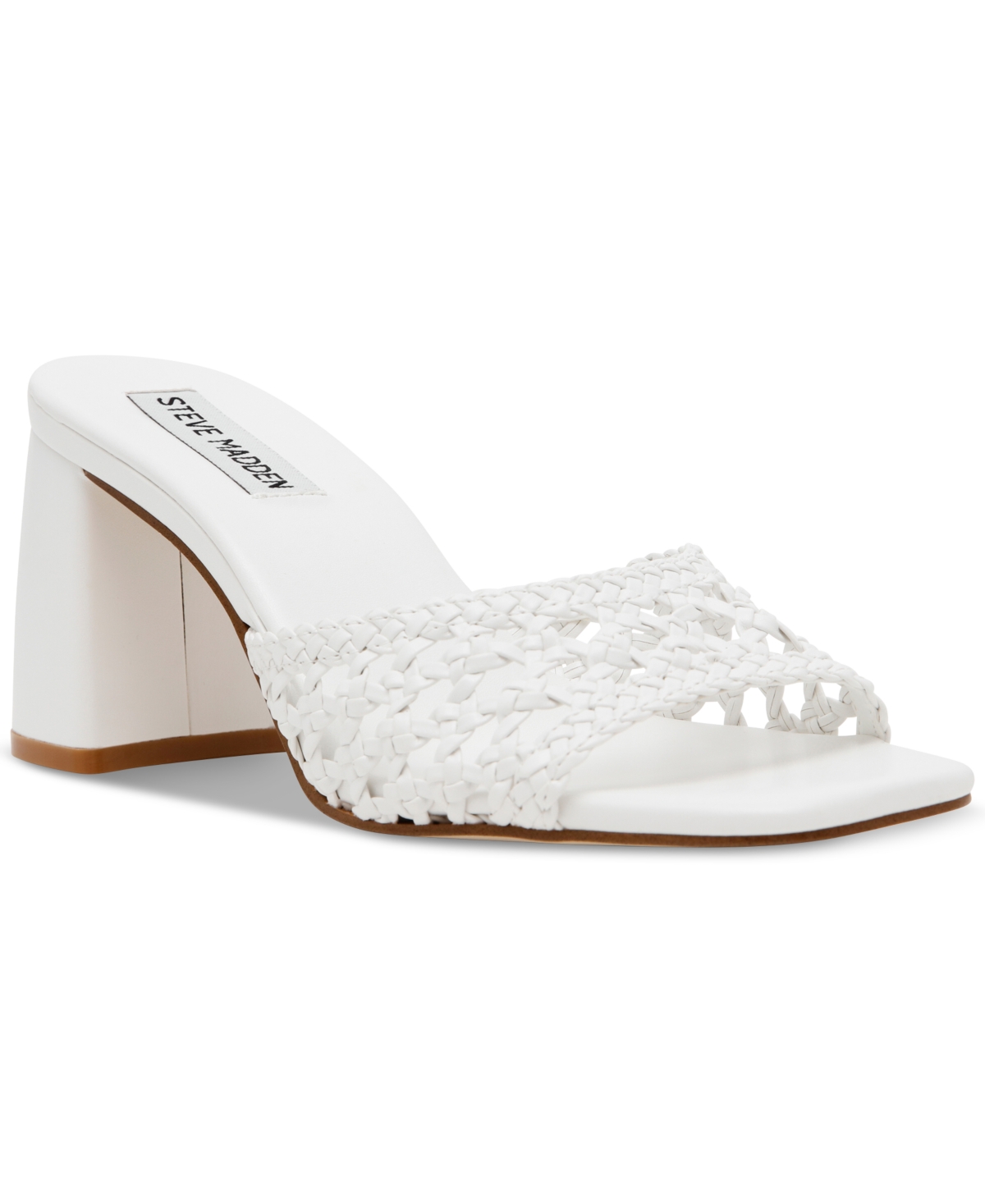 Shop Steve Madden Women's Mania Woven Block-heel Sandals In White