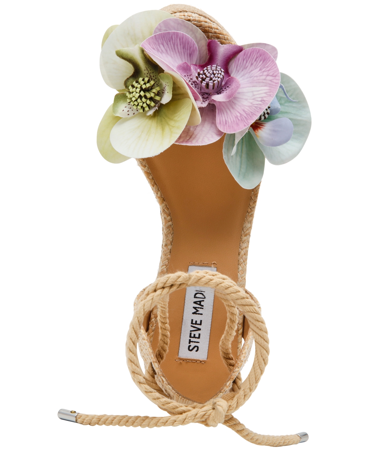 Steve Madden Women's Petal Floral Lace-up Wedge Sandals In Natural Raffia