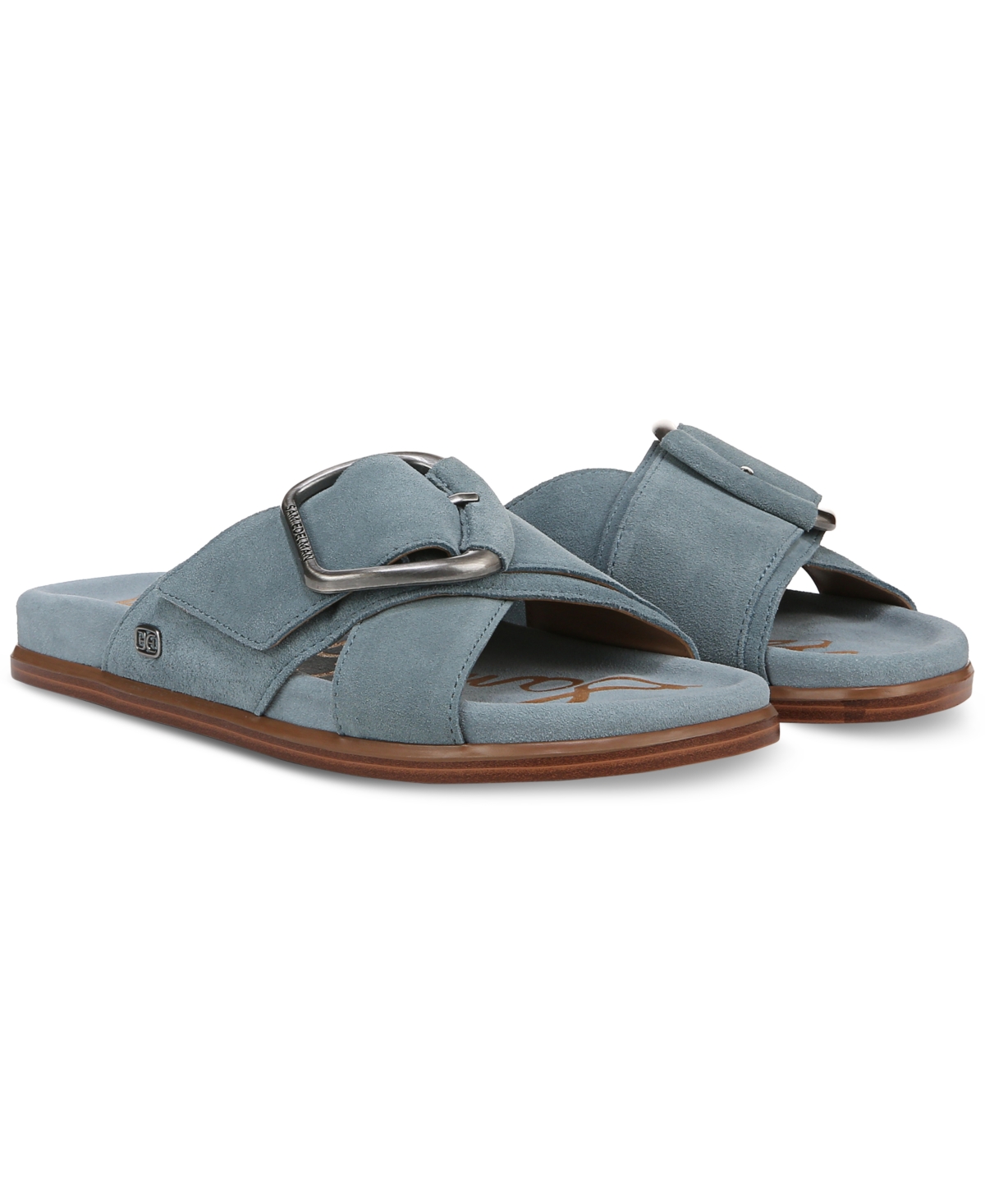 Shop Sam Edelman Women's Darla Slide Flat Sandals In Coastal Blue Suede Leather