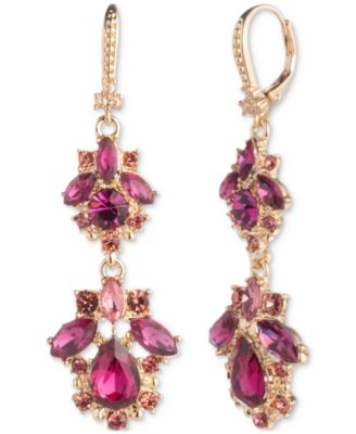 Gold-Tone Mixed Crystal Cluster Double Drop Earrings