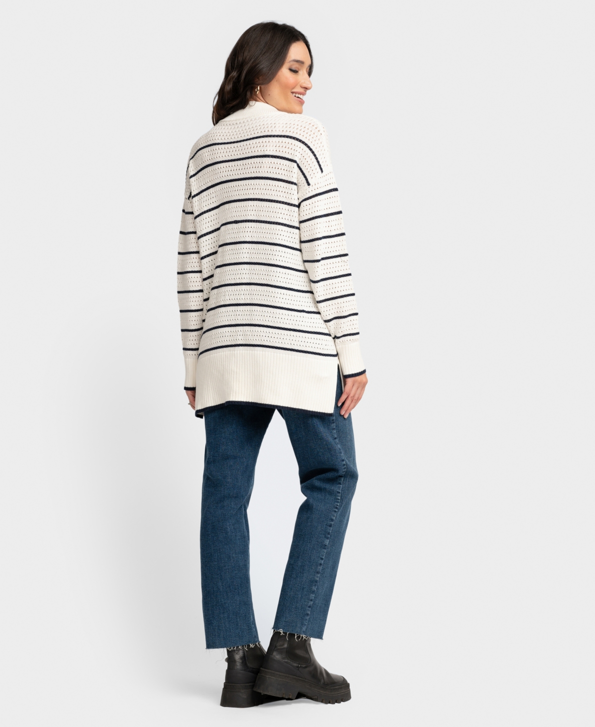 Shop Seraphine Women's Maternity Lace Stitch Sweater In Navy,ivory