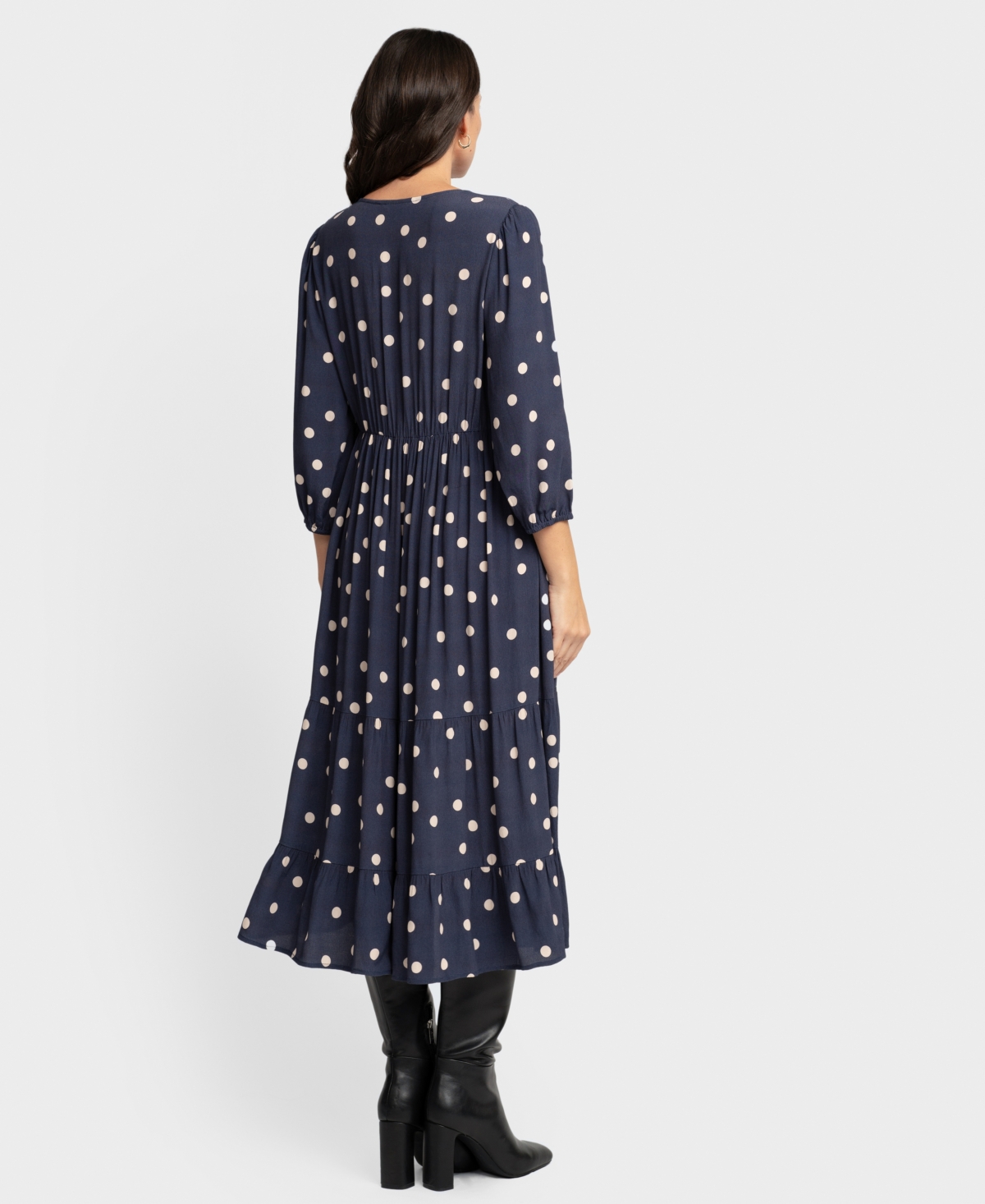 Shop Seraphine Women's Maternity V-neck Button Down Tiered Dress In Navy Dot